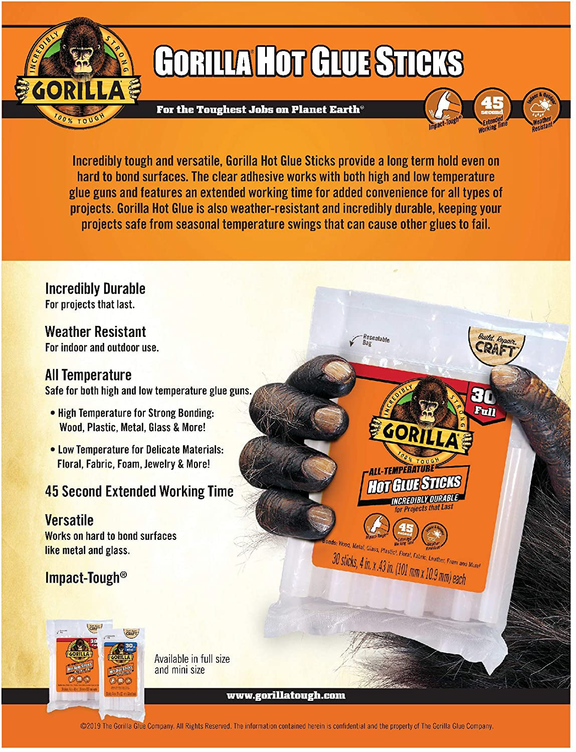 Gorilla Glue Hot-Glue-Sticks Large (203 mm*10,9 mm)