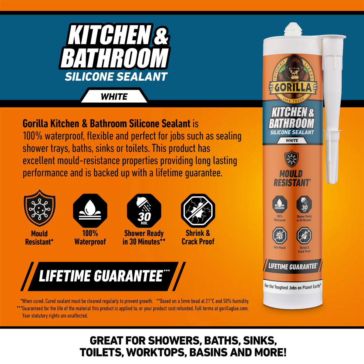 Gorilla Kitchen & Bathroom Sealant – White 295Ml