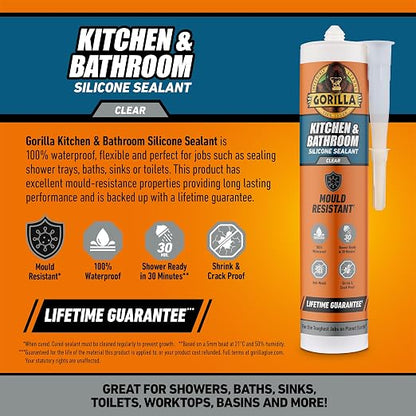 Gorilla Kitchen & Bathroom Clear Silicone Sealant, 295ml