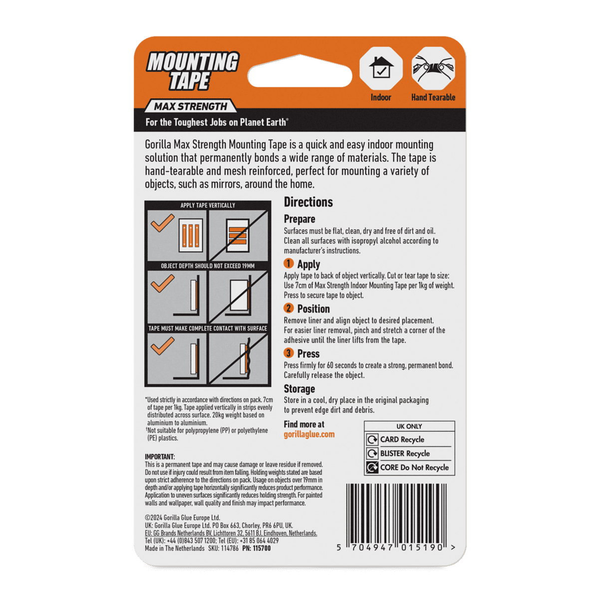 Max Strength indoor Mounting Tape Black 1.5m